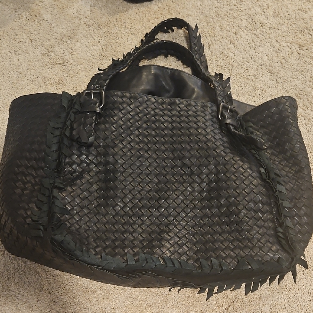 Bottega Black Woven Leather Tote Bag-Large